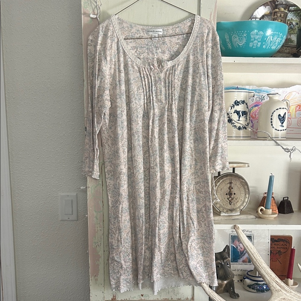 Miss Elaine Pastel Floral Nightgown in Pale Pink and Light Blue